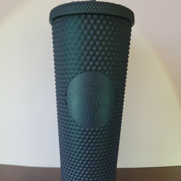 Starbucks 2022 Jelly Tinted Bling Dark Green Studded Cold Cup Tumbler 24oz - Picture 3 of 6